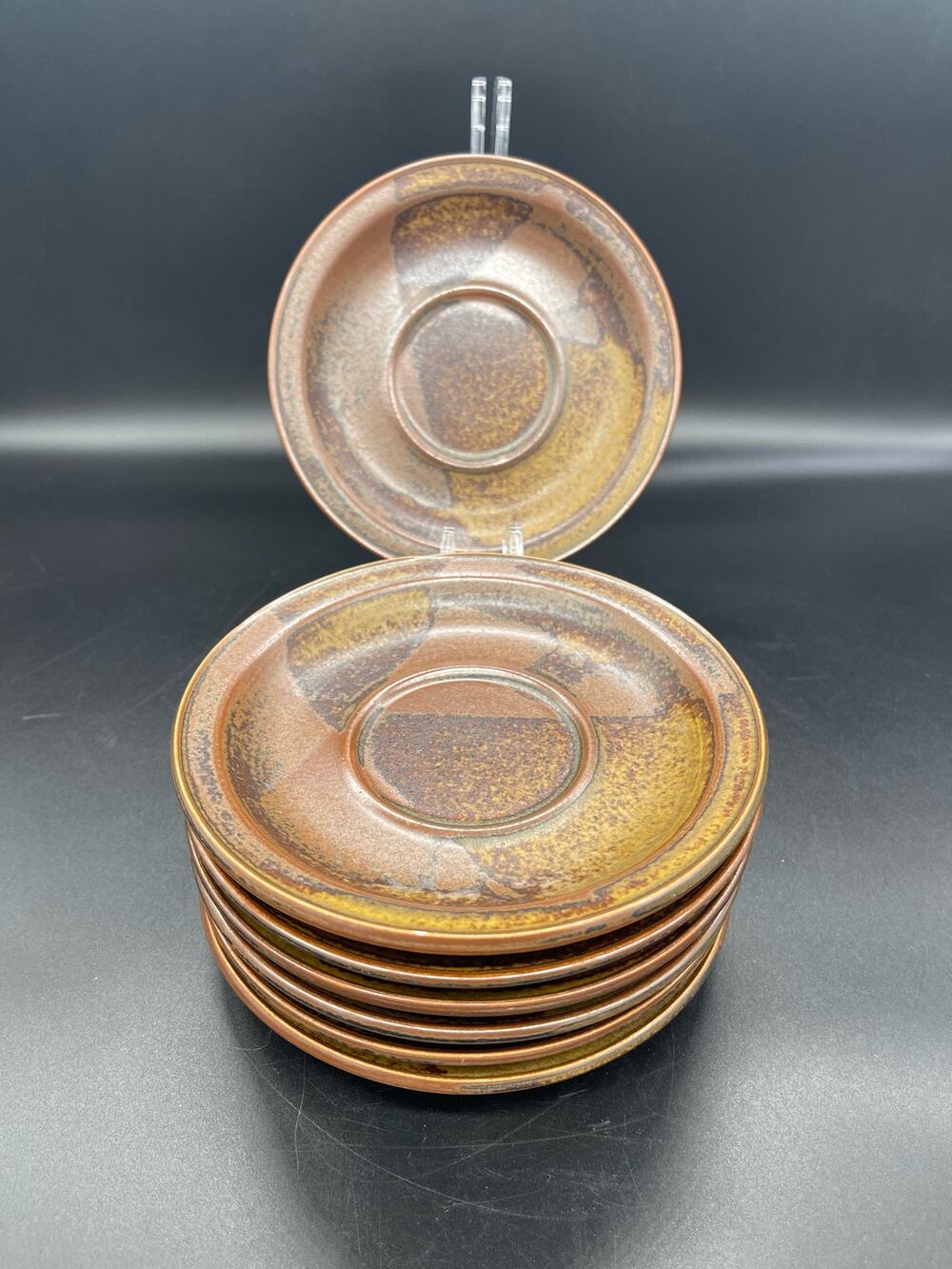 Iron Mountain Stoneware Roan Set of 7 Saucers 6.25"